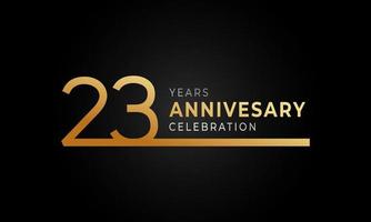 Logotipo di celebrazione dell'anniversario di 23 anni con linea singola color oro e argento per eventi celebrativi, matrimoni, biglietti di auguri e inviti isolati su sfondo nero vettore