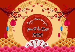 Capodanno cinese 2020 anno del ratto. fiori ed elementi asiatici. vettore