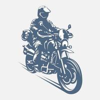 illustrazione vettoriale vintage di un uomo in tournée in sella a una moto