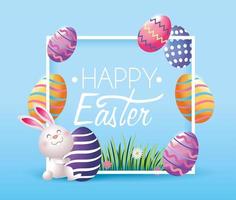 cornice con decorazione di uova di Pasqua e coniglio vettore