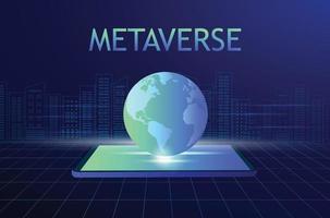 concetto di metaverse e blockchain, la parola realtà virtuale metaverse e illustrazione vettoriale della tecnologia di realtà aumentata