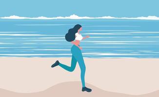 bella donna che corre sulla spiaggia. illustrazione vettoriale di allenamento stile di vita sano