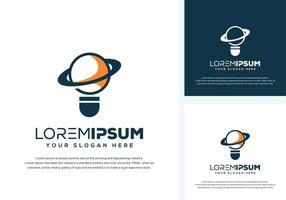 design del logo della lampadina e del pianeta vettore