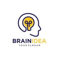 icona della linea piatta dell'idea creativa. cervello nell'illustrazione di vettore della lampadina. segno sottile di innovazione, soluzione, logo dell'istruzione.