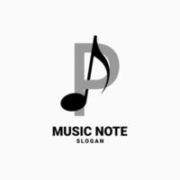 lettera p con disegno del logo vettoriale della nota musicale