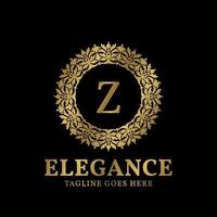 lettera z eleganza cerchio piante lussuoso stemma dorato vettore logo design
