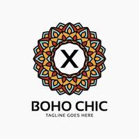 lettera x boho chic decorazione rotonda colore vintage mandala logo vettoriale elemento di design