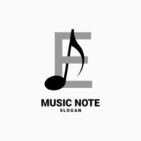 lettera e con disegno del logo vettoriale della nota musicale