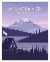 sfondo dell'illustrazione del paesaggio del parco nazionale del monte Rainier. adatto per la progettazione di poster, poster di viaggio, cartoline, stampe d'arte. vettore