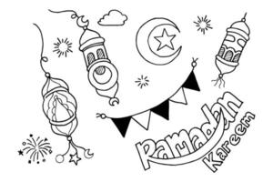 doodles line art del concetto di biglietto di auguri ramadan kareem. illustrazione vettoriale. vettore