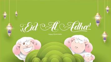 festa musulmana eid al-adha. il sacrificio di una pecora ariete. bel testo scritto a mano lettering design per poster grafico, biglietto di auguri ecc. saluto illustrazione vettoriale