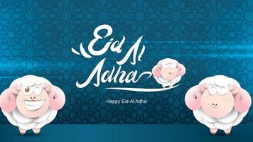 festa musulmana eid al-adha. il sacrificio di una pecora ariete. bel testo scritto a mano lettering design per poster grafico, biglietto di auguri ecc. saluto illustrazione vettoriale