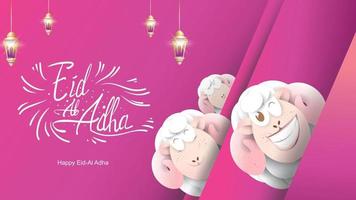 festa musulmana eid al-adha. il sacrificio di una pecora ariete. bel testo scritto a mano lettering design per poster grafico, biglietto di auguri ecc. saluto illustrazione vettoriale