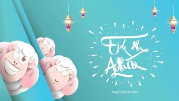 festa musulmana eid al-adha. il sacrificio di una pecora ariete. bel testo scritto a mano lettering design per poster grafico, biglietto di auguri ecc. saluto illustrazione vettoriale