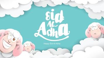 festa musulmana eid al-adha. il sacrificio di una pecora ariete. bel testo scritto a mano lettering design per poster grafico, biglietto di auguri ecc. saluto illustrazione vettoriale