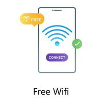 icona del concetto di gradiente piatto wifi gratuito, telefono cellulare che mostra i segnali wifi vettore