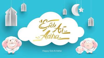 festa musulmana eid al-adha. il sacrificio di una pecora ariete. bel testo scritto a mano lettering design per poster grafico, biglietto di auguri ecc. saluto illustrazione vettoriale