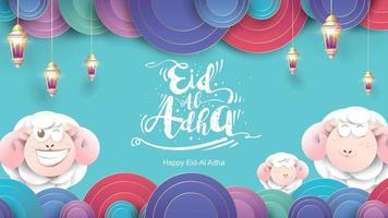 festa musulmana eid al-adha. il sacrificio di una pecora ariete. bel testo scritto a mano lettering design per poster grafico, biglietto di auguri ecc. saluto illustrazione vettoriale