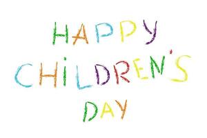 scritte colorate giorno felice dei bambini con effetto gesso in stile cartone animato. vettore