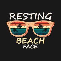 illustrazione vettoriale di design della t-shirt per le vacanze in spiaggia retrò vintage con faccia di riposo sulla spiaggia
