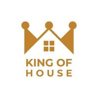 casa moderna e di lusso con design del logo della corona. logo del re della casa. logo della casa reale vettore