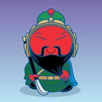 guan yu, cinese di dio, simpatico personaggio dei cartoni animati illustrazione vettoriale