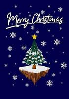 Biglietto di auguri di Natale con albero e fiocco di neve su sfondo blu vettore
