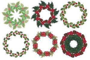 set di ghirlande di Natale con elementi floreali invernali. illustrazione vettoriale. vettore