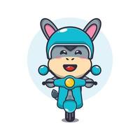 simpatico personaggio dei cartoni animati della mascotte dell'asino giro in scooter vettore
