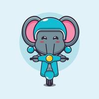 simpatico personaggio dei cartoni animati della mascotte dell'elefante giro in scooter vettore