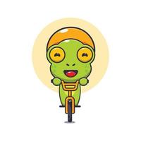 simpatico personaggio dei cartoni animati della mascotte della rana giro in bicicletta vettore
