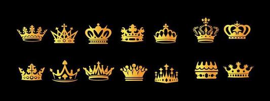 set di corone d'oro su sfondo nero eps vettoriali 10
