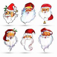 Set di acquerello allegro Babbo Natale sei immagini vettore