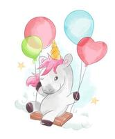 unicorno e palloncini oscillano vettore