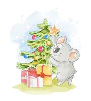 Koala che decora l&#39;albero di Natale vettore