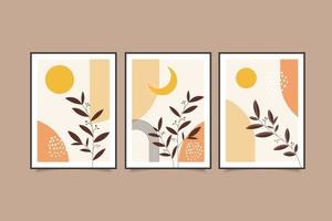 set di stampe moderne wall art foglie sole e luna boho contemporanea stampabile vettore