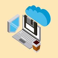 Icone di cloud computing isometrica vettore