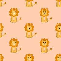 leone cartone animato lionacute in stile piatto senza cuciture. sfondo di gatto selvatico. vettore