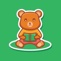 simpatico orso che legge un adesivo per l'illustrazione di vettore del libro
