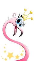 cartone animato rosa fenicottero principessa vicino con corona vettore