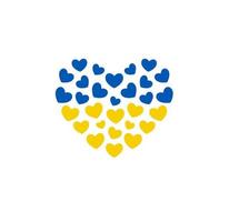icona dei cuori blu e gialli, supporto del simbolo dell'ucraina, cuore con il segno dell'ucraina. illustrazione vettoriale.