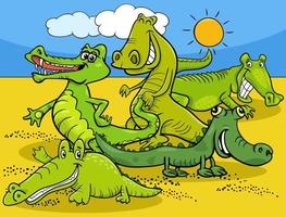 gruppo di personaggi di animali selvatici di coccodrilli divertenti del fumetto vettore