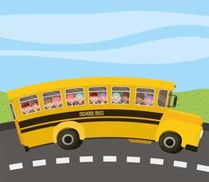 scuolabus con bambini in strada vettore