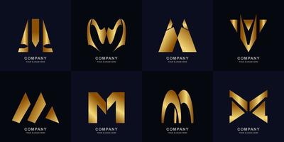 collezione di modelli di logo lettera m con elegante colore oro vettore