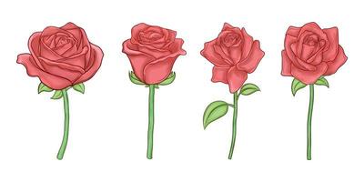 set di simpatiche rose disegnate a mano vettore