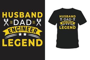 marito papà ingegnere leggenda t-shirt. vettore