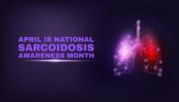 mese nazionale di sensibilizzazione sulla sarcoidosi. modello di banner con polmoni poli bassi luminosi. illustrazione vettoriale. vettore