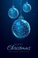 palle di Natale wireframe, stile low poly. buon natale e capodanno banner. illustrazione vettoriale astratta moderna 3d su sfondo blu.