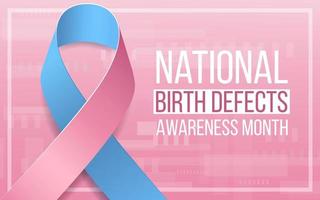 concetto di mese nazionale di sensibilizzazione sui difetti di nascita. banner con consapevolezza e testo del nastro rosa e blu. illustrazione vettoriale. vettore