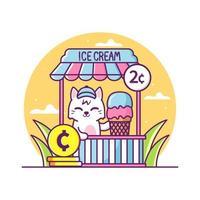 simpatico gatto che vende gelato illustrazione vettore